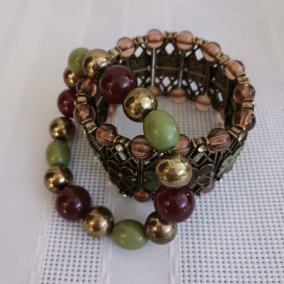 Brown & Green Stretch Bracelet Set - Picture 5 of 10
